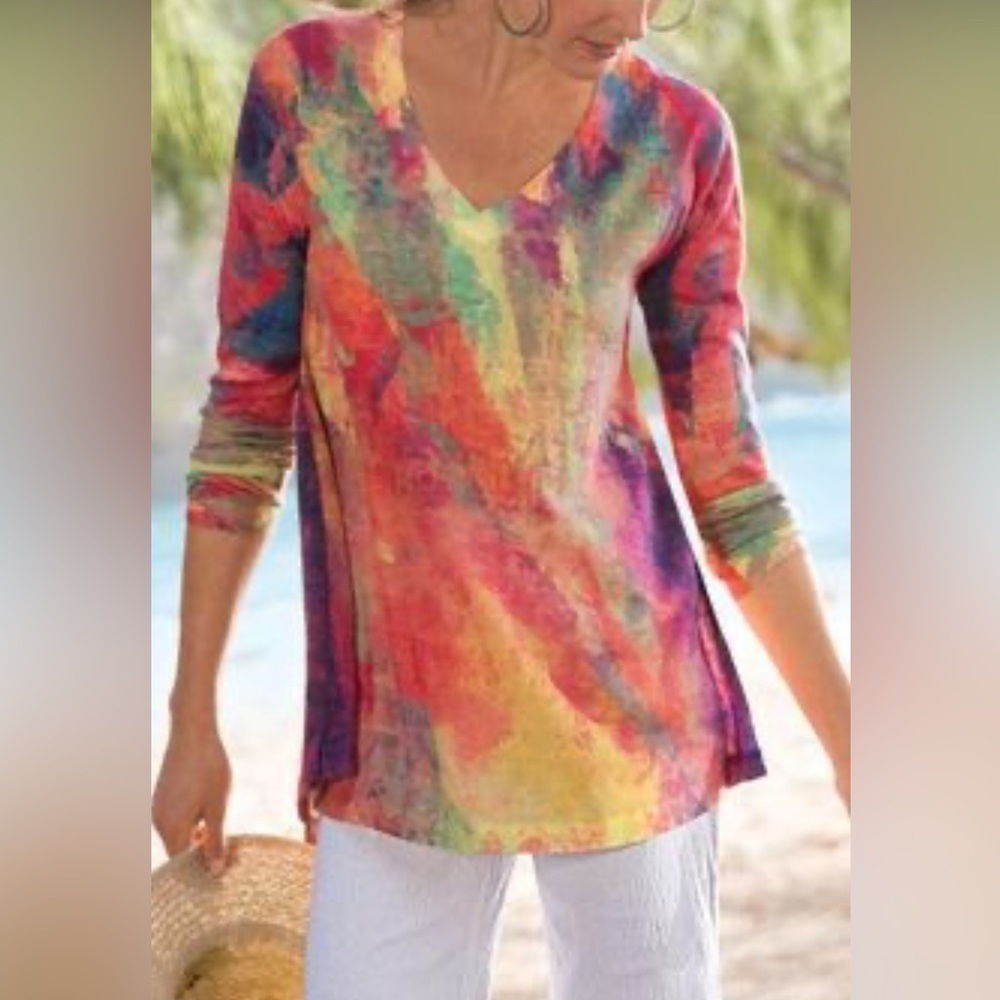 SOFT SURROUNDINGS Colorful Plein De Couleurs V-neck Shirt Top Small